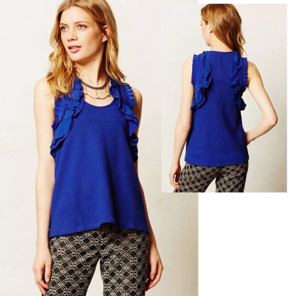 Anthropologie Deleta Royal Blue Clementine Ruffle Sleeve Blouse | Size Small